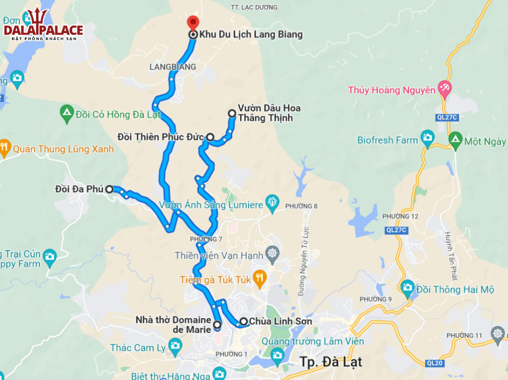 Bản đồ du lịch theo hướng đi LangBiang