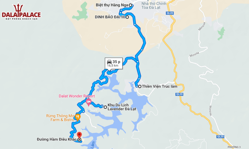 Bản đồ du lịch theo hướng đi hồ Tuyền Lâm